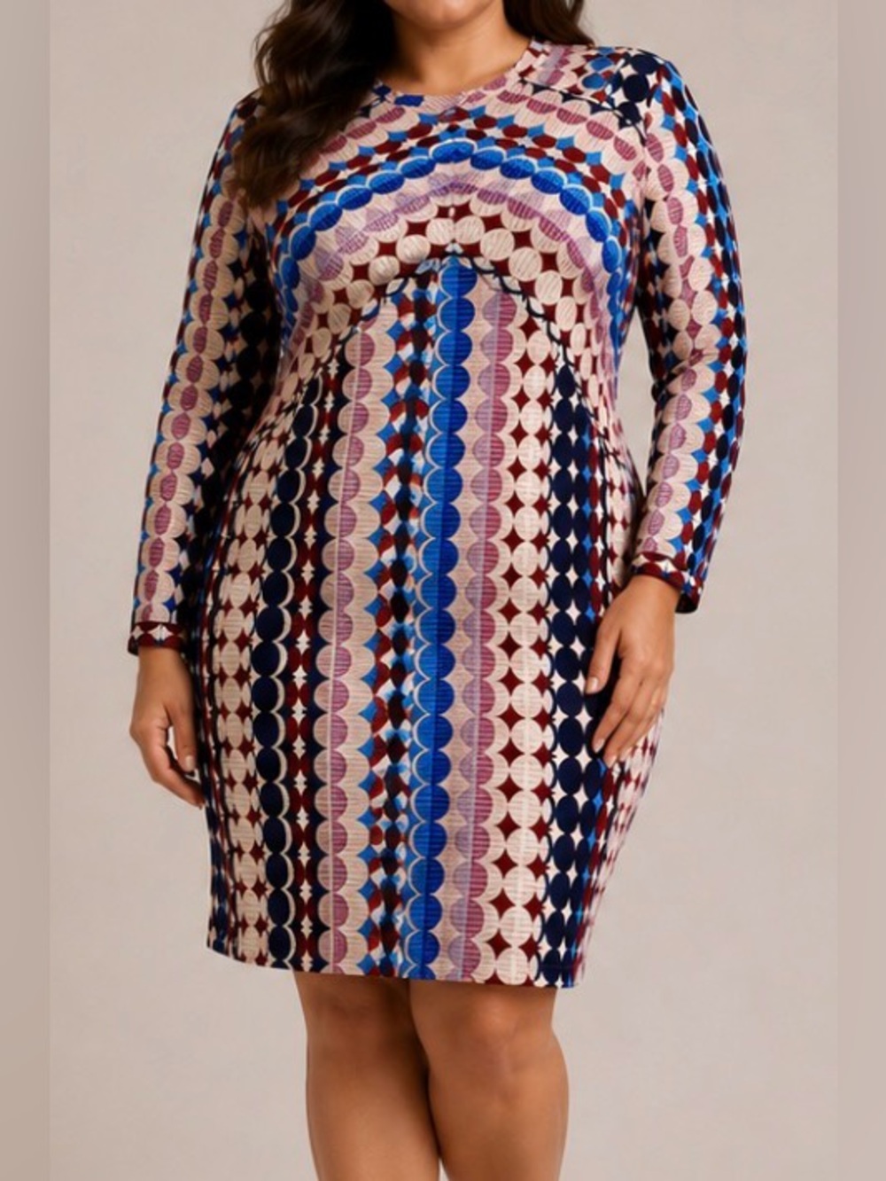 Donna Morgan - Multicolor, Geometric Patterned Midi Dress, Size 14